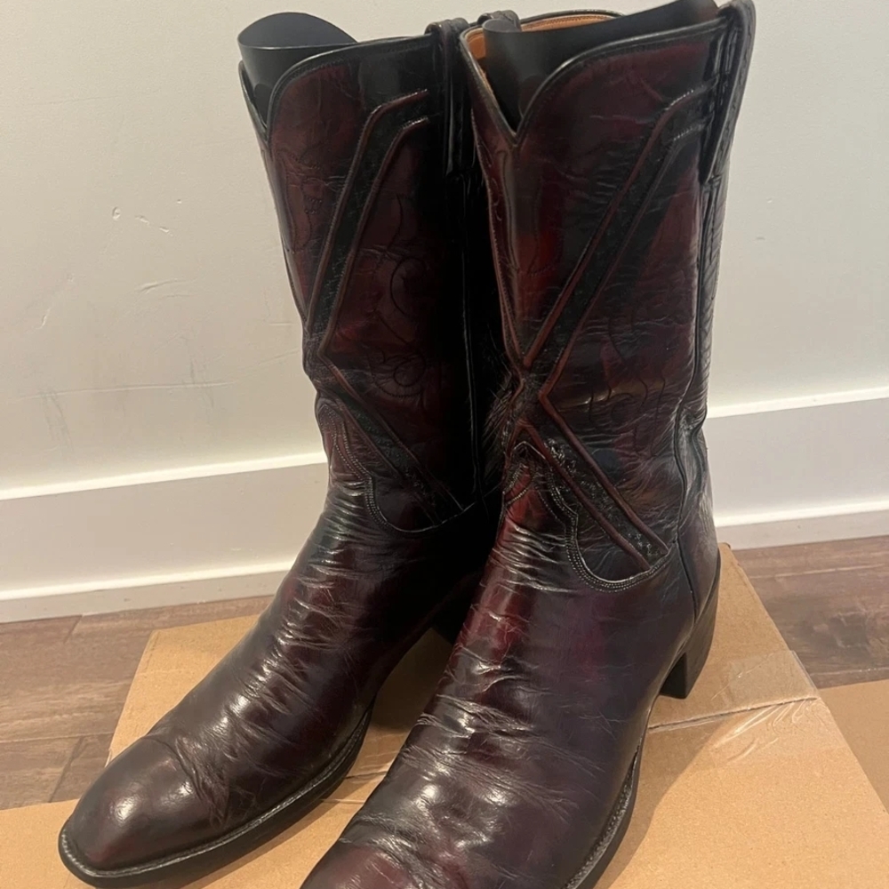 Mens Lucchese Black Cherry Leather Cowboy Boots